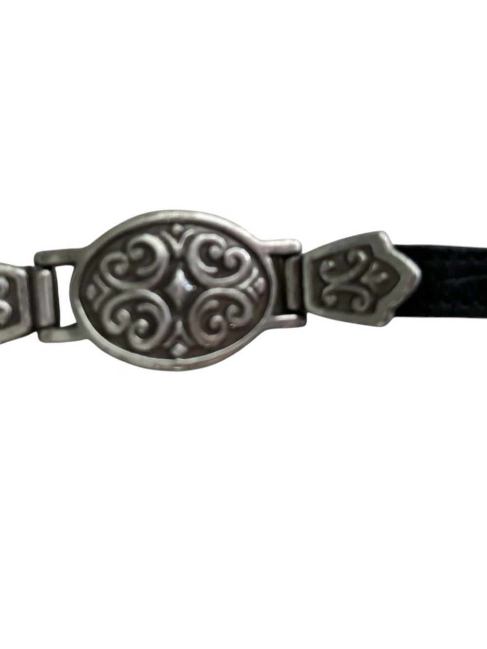 Vintage Brighton ornate bracelet, leather strap, silver plate. Issued 1994 - Picture 2 of 7
